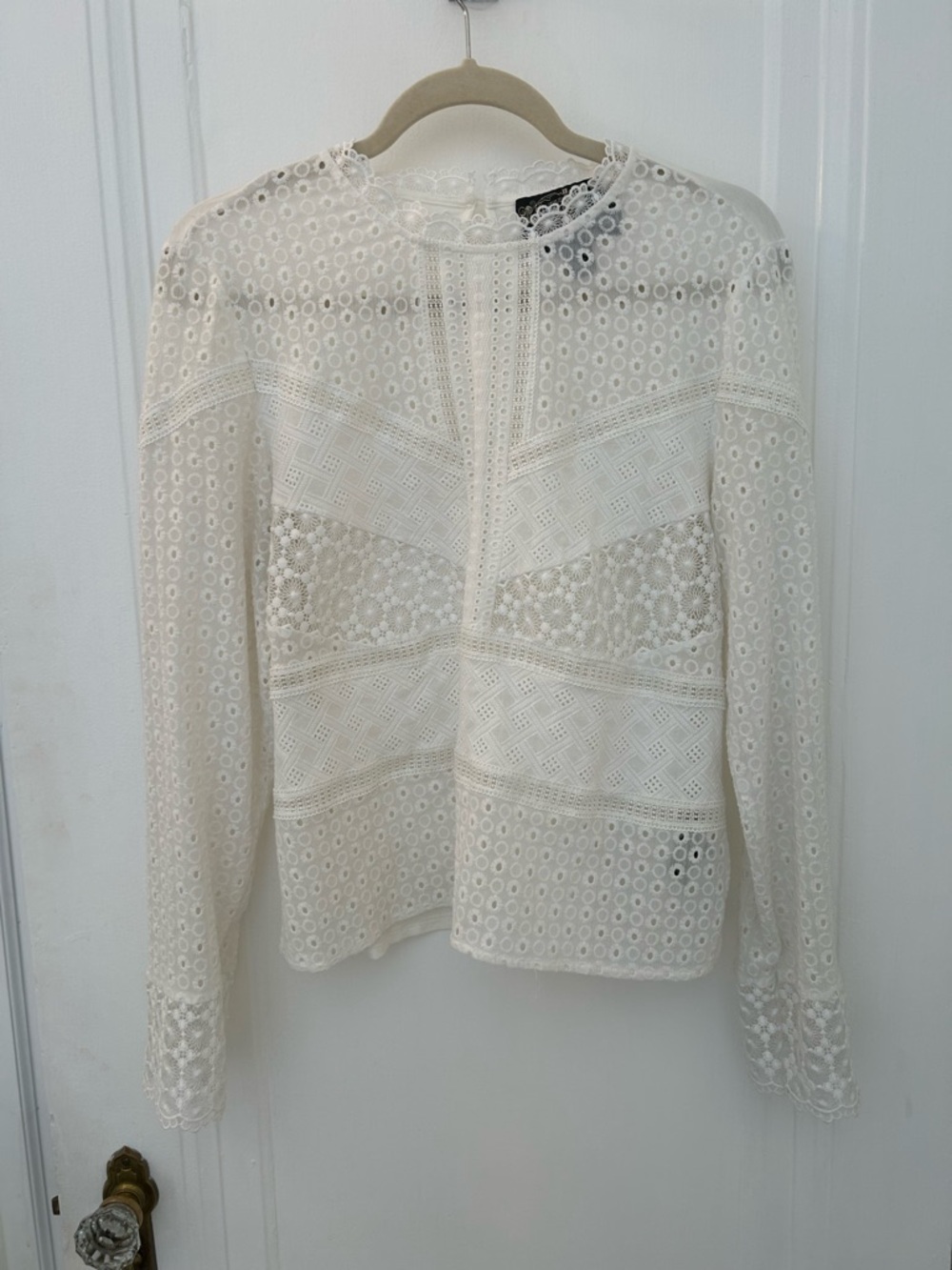Anthropologie White Lace Eyelet Long-Sleeve Blouse
